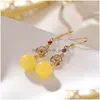 Dangle Chandelier Earrings 925 Sterling Sier Goldplated Natural Amber Beeswax Round Beads Hollow Flower Ladies Temperament Dhgarden Dhlil