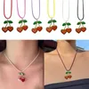 Pendentif Colliers Fashion Cherry Collier ras du cou Sweet Fruit Charm Clavicule Chaîne Cire Corde