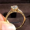 Cluster Rings 14K Au585 Yellow Gold Women Ring Moissanite Diamonds 1 2 3 4 5 Round Wedding Party Engagement Anniversary Trendy