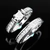 Solitaire Ring Luxurious and shiny large silver princess cut wedding ring set suitable for women men engagement bands eternal couples Versatile Jewelry 231115