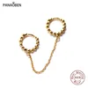 Hoop Earrings PANAOBEN 925 Sterling Silver For Women Simple Design Double Pierced Chain Bead Fashion Piercing