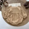 Barboteuses 2023 automne bébé filles couleur unie à manches longues body infantile coton col carré combinaison enfant en bas âge décontracté une pièce vêtements