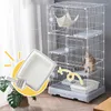 Porte-chats Cages simples en fer forgé petit appartement maison Villa de luxe maison bac à litière intérieure Cage pour animaux de compagnie japonaise