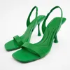 Nxy Sandales Femmes D'été Vert Talon Haut Sexy Slingback À Talons En Cuir Femme Élégant De Base Cheville Sangle Talons 230406