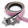 Belts Girls Belt Y2k Personality Fashion Trend All-Match Jeans Accessories Pentagram Metal Buckle Girl Pink Leather Thin Waistband