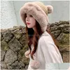 Berets Winter Beanie Hats For Women Warm Knit Bear With 4 Pompoms And Wide Faux Fur Brim Cold Days Daily Life Wear Drop Deli Dhgarden Dhky2