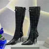 Women Designer Boots Luxury Leather Calfskin Cagole Boot Black White Silver Waterproof Top-Quality High Heel Paris Motorcycle Bootier