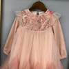 Nieuwe meisje jurk herfst kinderkleding Maat 100-150 Mesh stiksels rok ontwerp baby partydress designer Kind japon Nov15