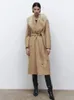 FURE FURE FUAX FUA RR1534 CAMEL Odłączony Big Flear Futro Kołnierz Wool Blends Coats Womens X Long Loose Wino Wool Tacets Pas związany na talii 231115