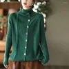 Women's Knits Women Sweater 2023 Winter Fashion Slim-type Knitting Tops Ladies Turtleneck Button Long-sleeved All-match