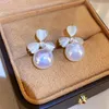 Orecchini a bottone 2024 moda coreana appesa perla bowknot per le donne elegante fiore di cristallo lungo nappa orecchino a goccia gioielli da donna