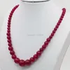 Ketting Oorbellen Set 6-14mm Natuurlijke Rose Rode Jade Steen Torenketting Oorbelsets Ronde Kralen Dames Sieraden Maken Geschenken Accessoires 18 inch