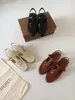 Sandals Hereu Genuine Leather Braided Shoes Retro Closed Toe Buckle Roman Women Mary Jane