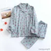 Home Clothing Romantyczne drukowanie czyste bawełniane odzież snu damskie ubrania domowe jesienne zimowe piżamie z zestawu do sal mody R231115