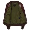 Heren Leer Faux Wijnrood Klassieke A1 Flight Jacket Man Echte Olie Wax Natuurlijke Koeienhuid Amekaki Retro Kleding 231114