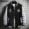 Herrjackor zoom ny ankomst bokstav rib sle bomull topp mode singel breasted casual bomber baseball jacka lös cardigan coatl231115