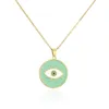 S03577 Copper Gold Plaid Enamel Turkish Blue Eye Round Pendant Necklace For Women Evil Eyes Choker Necklaces