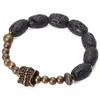 Strang Barrel Lava Rock Stein Messing Charm Bead Armband Punk ätherisches Öl handgeschmiedet robust Handgelenk Schmuck einzigartiges Zubehör für Männer und Frauen