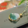 Pendant Necklaces Natural Green Agate Jade Maitreya Buddha Necklace Exquisite Fashion Golden Inlaid Sweater Chain Women's Banquet