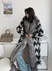Women's Fur Faux OFTBUY Real Coat Winter Jacket Women Wool Blends Plaid Silver Collar Tweed XLong Slim Belt Warm 231115