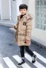 Down Coat Big Kids Thick Long Jacket Autumn Winter Boys Plus Velvet Warm Teen Coats Fashion Mid-Längd dragkedja Huven Ytterkläder 5-14 år J231115