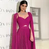 2024 sa arabiska fuchsia chiffon dubai aftonklänningar med kapphylsor eleganta remmar älskling gula kvinnor formella prom party klänningar robe de soiree