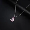 Pendentif Colliers Véritable Argent Couleur Collier Avec Goutte D'eau Rose Zircon Pendentif Feuille Bijoux Femme Mariage Amant Cadeau