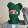 Bérets Hiver Mignon Drôle Tricot Clava Avec Oreilles D'ours Femmes Chaud Fl Visage Er Ski Masque Chapeau Hommes En Plein Air Coupe-Vent Bonnets Drop Del Dhgarden Dh7Xr