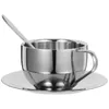 Set di stoviglie Kit Tazze con piattini Tazza da tè al latte in stile europeo per caffè in acciaio inossidabile Metallo