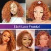 Synthetic s Ginger Deep Wave Lace Frontal Bob Human Hair Ocean Curly for Women 13x4 Glueless Perruque Cheveux Humains 231115