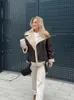 Damenjacken Suninheart Mode Kunstpelzjacke mit Reißverschluss Frauen Langarm doppelseitige Jacken Warmer Mantel Weiblicher lässiger Revers-Kaltmantel 231115