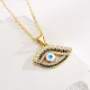 S3578 Copper 18K Gold Gold Plaid Zirkoon Email Turks Blue Eye Pendant ketting voor vrouwen Evil Eyes Choker Kettingen