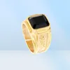 Black Stone Mens Signet Rings Gold Ring Rostfritt stål Graverad Dragon Vintage Fashion Wedding Band Simple Jewelry Ring Male9384676