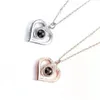 Pendant Necklaces Customized Po Projection Zircon Heart Pendant Necklace For Lover Jewelry Memory Gift Custom Picture Peach Heart Collar Chain 231115