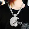 Hip Hop Jewelry Silver Sterling Iced Out Hockey Helmet Pendant med full isad kubansk länkkedja hänge halsband