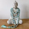 Pendant Necklaces 8mm Natural Blue Sea Stone Knotted Necklace Veins Chakas Yoga Wrist 108 Tassel Mala Prayer Jewelry For Women Or