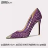 Sandaler Spring/Summer Pointed Grunt Mouth Mesh Water Diamond Sequins Thin High Heel Banket Dress Size Flat Bottom Woman Shoes