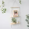 Decorative Objects Figurines Macrame Shelves for Bedroom Plant Boho Home Decor Christmas Decoration Wooden Wall Shelf Candle Holder Floating Gift 230414