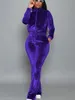 Women's Two Piece Pants Fashion Set for Women Velvet Tracksuit Fall Clothing Zip Crop Top Flare Suits Sets Velour Sweatsuit Matching 231114