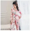 Kobiety Sleep Lounge Satin Satin Satin Pajamas Zestaw Flower Print Firt Solenia Suit Autumn Long Rleeves Pijama V-Neck Lady Film Ostra ubrania Loungewear XXXL ZLN231115