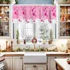 Rideau d'hiver rose boule de noël flocon de neige, pour fenêtre de cuisine, décoration de la maison, court salon chambre à coucher, petites Cortinas