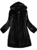 Cappotto da donna in pelliccia sintetica invernale di lusso lungo nero in pelliccia sintetica di visone da donna con cappuccio a maniche lunghe elegante giacca in pelliccia soffice e spessa 6XL 7XL 231115