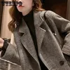 Kvinnors päls faux päls ulldräkt kappa kvinnors koreanska brittiska stil lös och tunn kapphöst och vinter casual single -knapp tweed trench blazer topp 231115