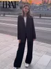 Kadın takımları blazers trafı kadın moda yeşil gevşek takım ceket ol ve bahar vintage düz renkli çift göğüslü kadın şık uzun katlar 231115