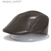 Berets Formal Business Women Men Beret Hat PU Leather Men Newsboy Cabbie Ivy Cap Black Brown Classical Mode Collocation SuitL231115