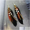 Dangle Chandelier 1Pair Summer Colorf Tassel Dangling Earrings Feather Leather Beads Feathers Womens Fashion Jewelry Drop D Dhgarden Dhm0X