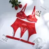 Sexig underkläder Kvinnors underkläder Transparent Net Lingerie Set Bh Underwear 3-Piece Set