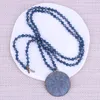 Hänghalsband c.quan chi blå färg långa kristallpärlor sträng halsband fredsskylt handgjorda fashionabla för kvinnor