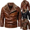 Herrjackor Fashion Warm Winter Men's Leather Jacket med päls krage förtjockar fleece motorcykel kappa casual faux läder lokomotivjacka 231115