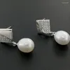 Boucles d'oreilles en argent sterling S925, perle d'eau douce naturelle, diamant géométrique, bijoux d'oreille sauvage pour femmes